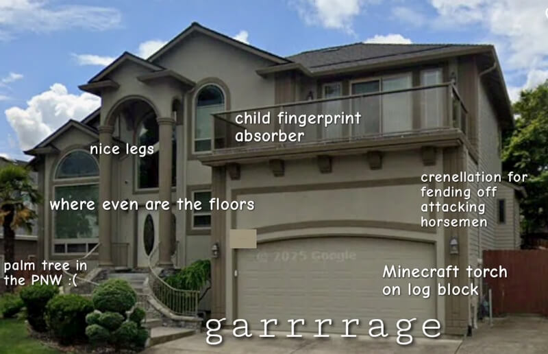 One Redditor was extra critical of McMansions — they shared a photo of a neighbor's house with annotations.