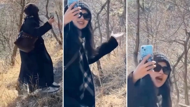 A stag made it clear that a selfie-taking tourist had crossed the line.