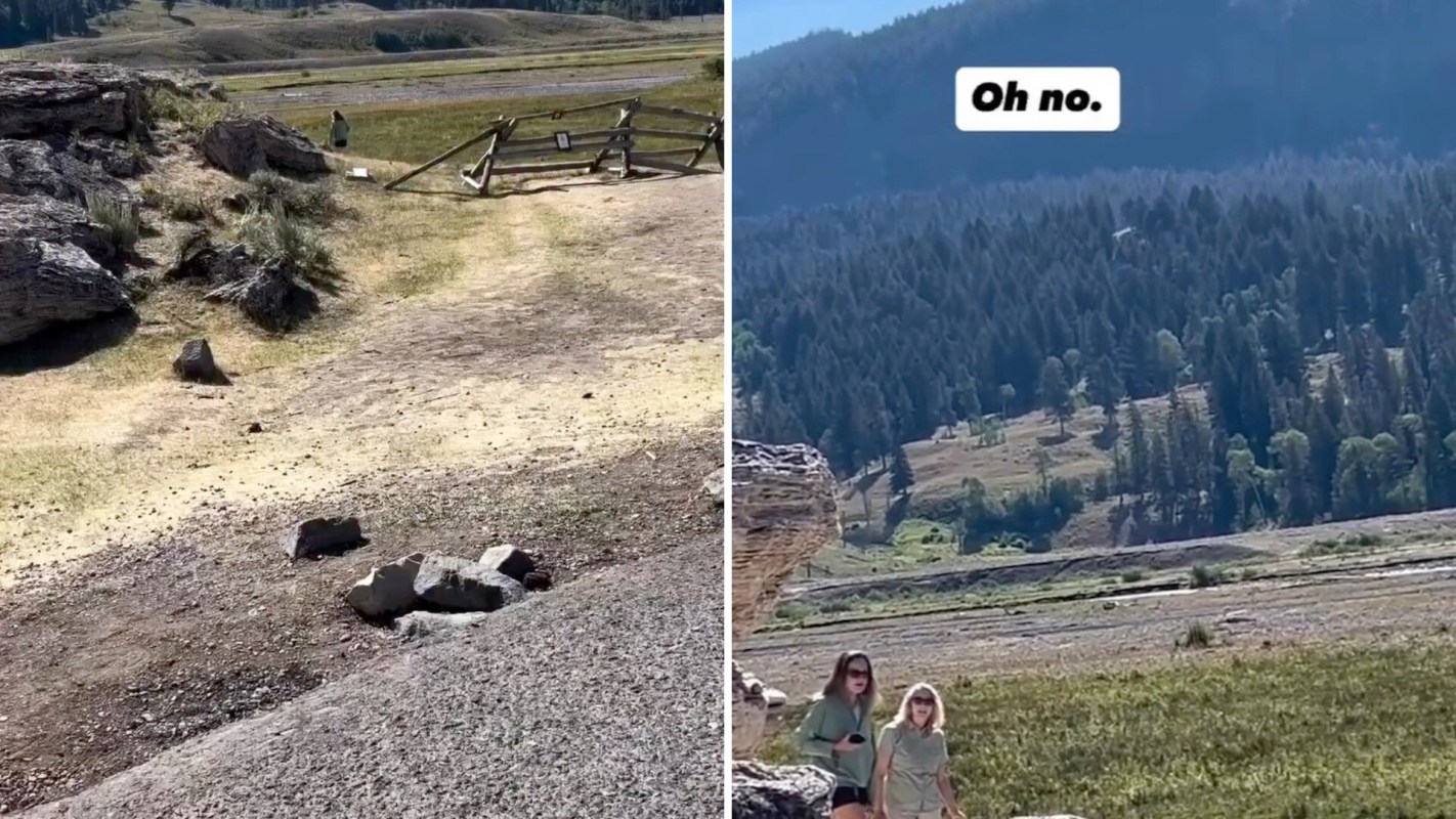 A park guide caught two tourists climbing on a protected geothermal feature after they deliberately ignored warning signs.