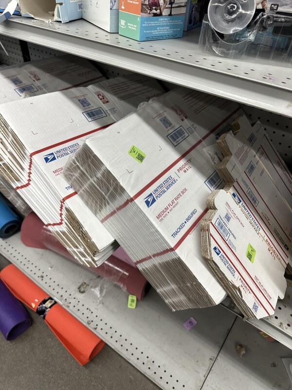A photo shared on Reddit has sparked criticism after a shopper claimed their local Goodwill was selling stacks of US Postal Service's shipping boxes.