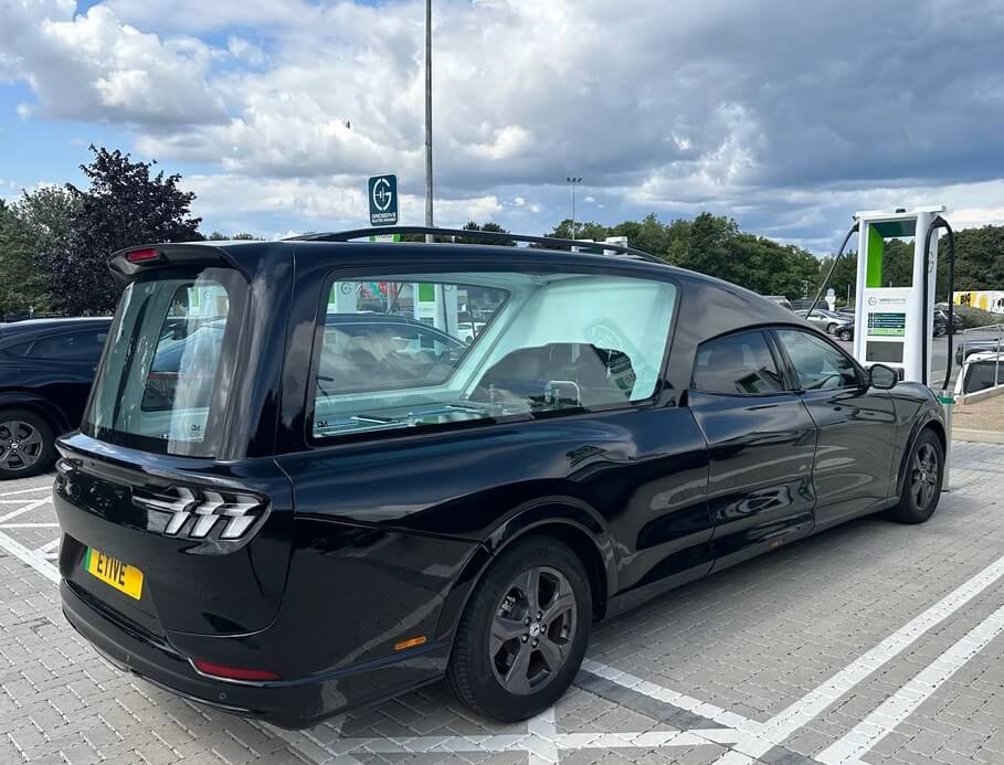 A funeral home is joining the movement with two Mustang Mach-Es converted into a hearse and funeral car.