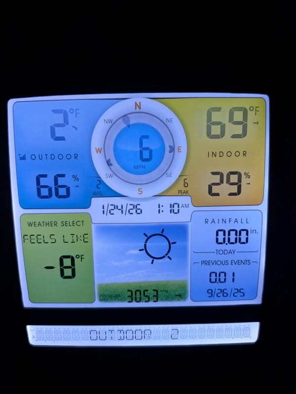 One homeowner shared their heat pump thermostat readings to show how effective Mitsubishi systems are at keeping indoor temperatures comfortable.