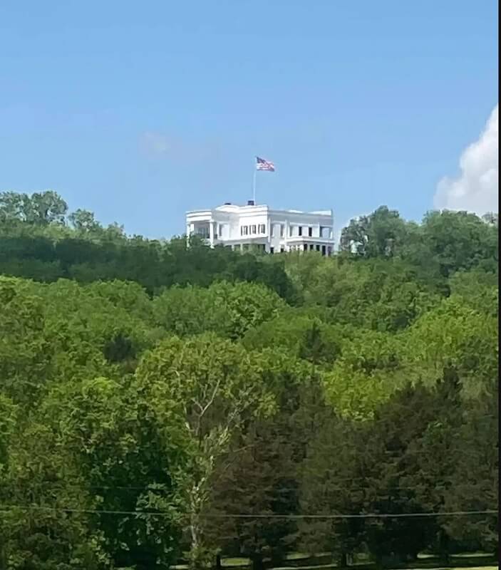 A Reddit user posted photos of what they described as Kid Rock's replica White House, in the hills of Nashville, built in 2023.