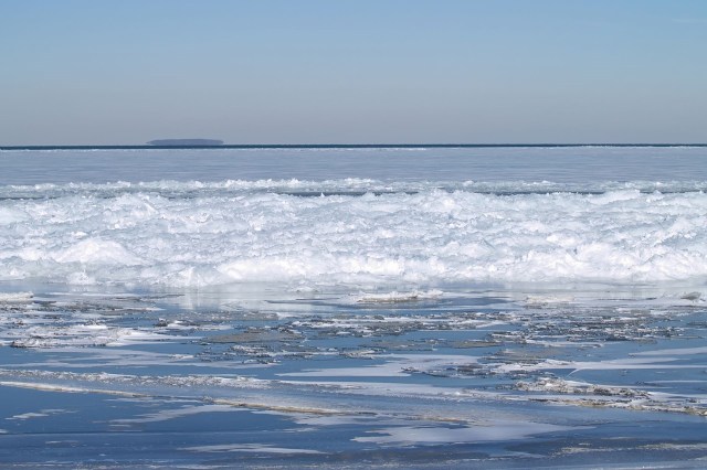 An 80-mile crack has formed on the ice covering Lake Erie.