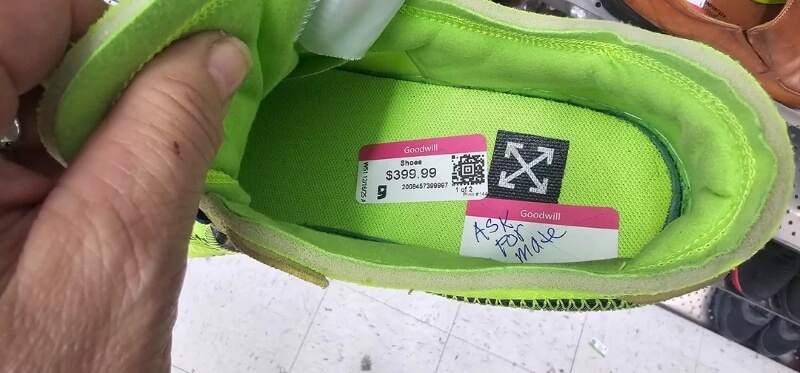 One shopper was shocked after finding a $400 price tag on what looked like Off-White/Nike Air Force 1's at a Goodwill.