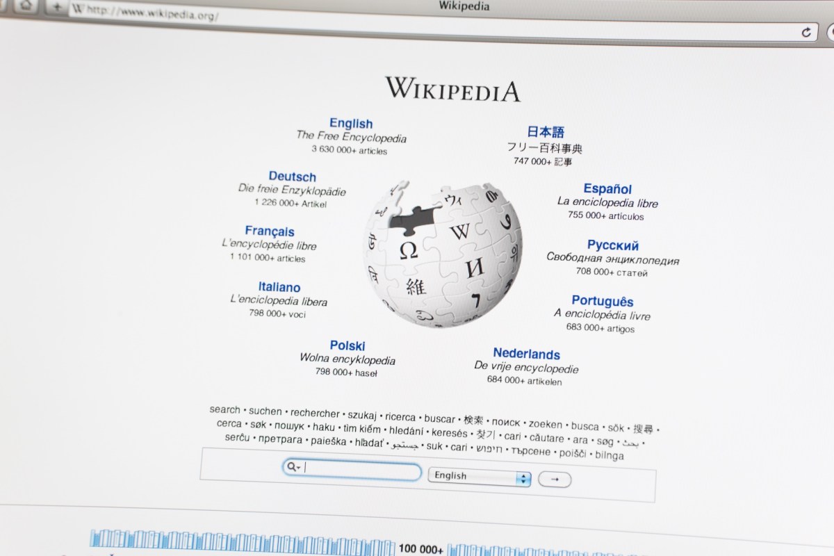 A screenshot of the Wikipedia.org homepage.