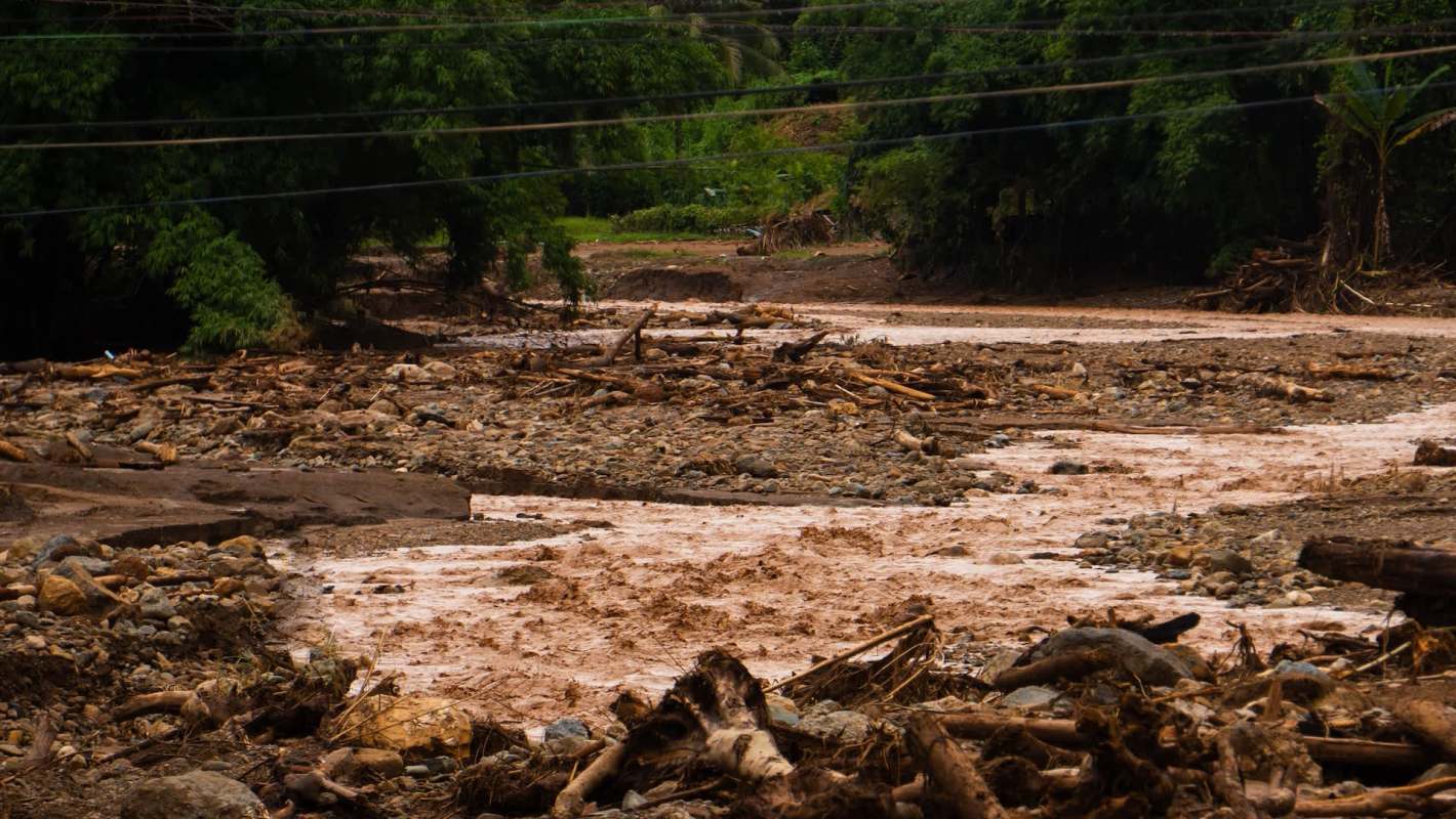 A flooded and muddy area.