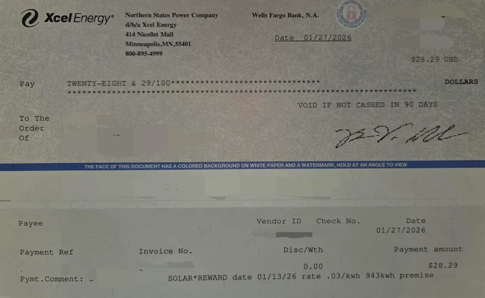 A satisfied homeowner shared how they received a check in the mail from their energy company.