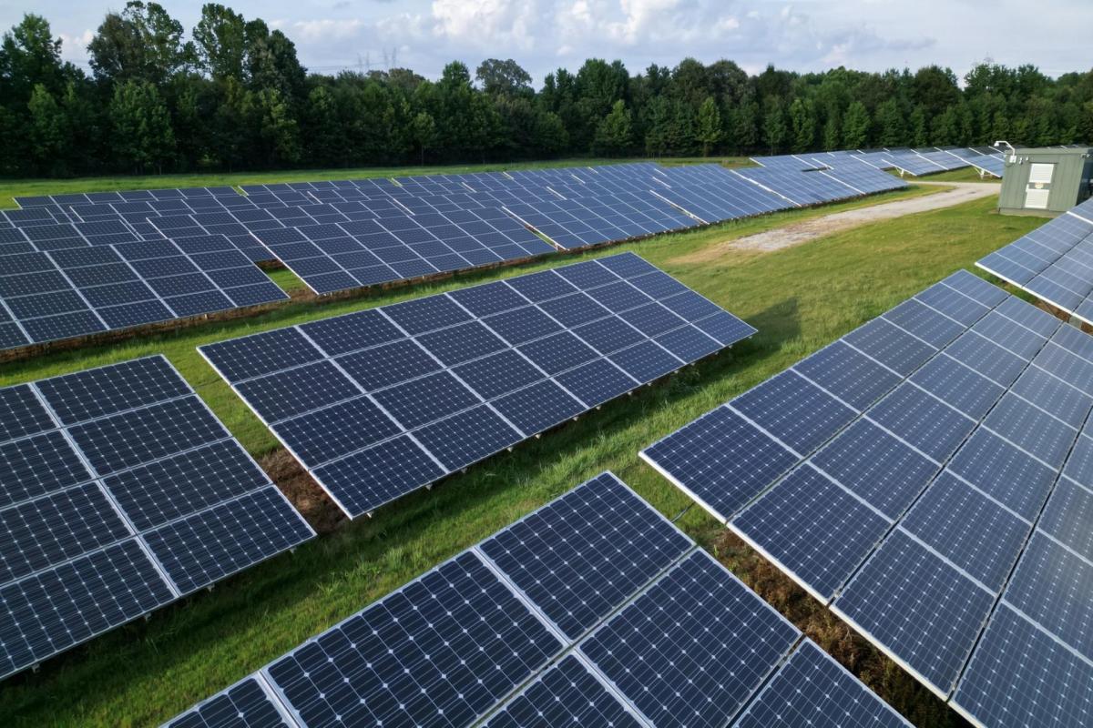 Solar panels in a field.