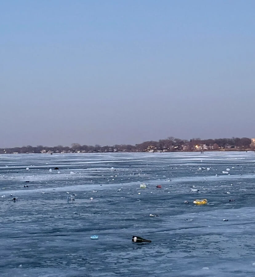 Post-event trash scattered across a frozen Lake Mendota circulated online and inspired University of Wisconsin students to help clean up the trash.