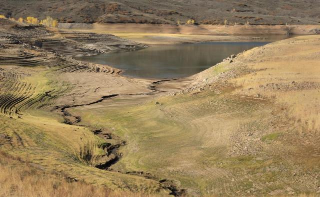 Drought conditions at a reservoir in Colorado.