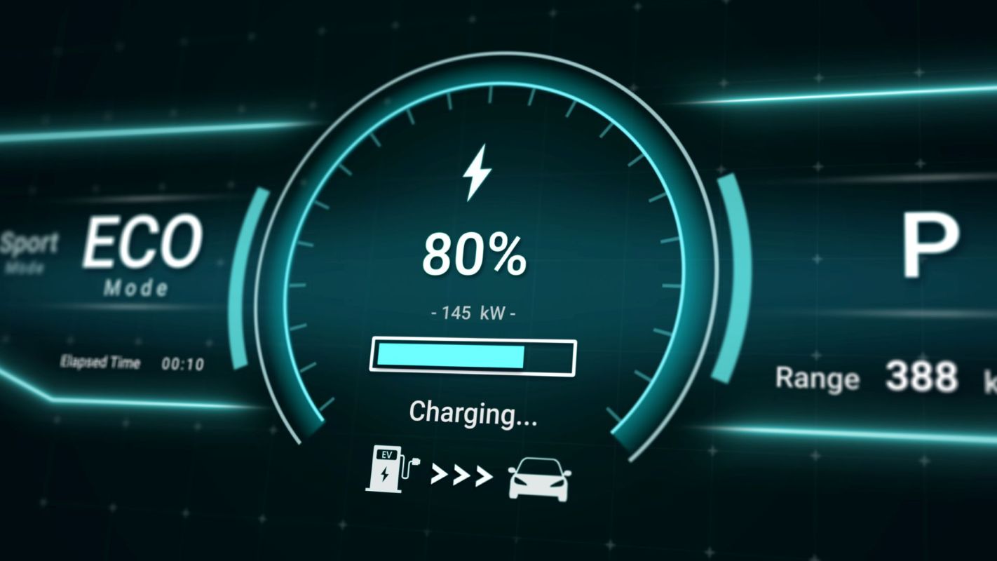 Battery charging screen in electric vehicle.