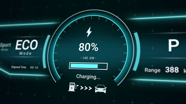 Battery charging screen in electric vehicle.