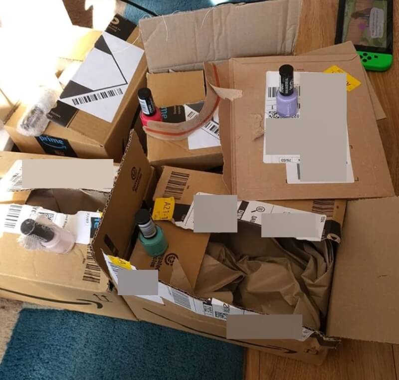 A collection of boxes and packaging from Amazon.