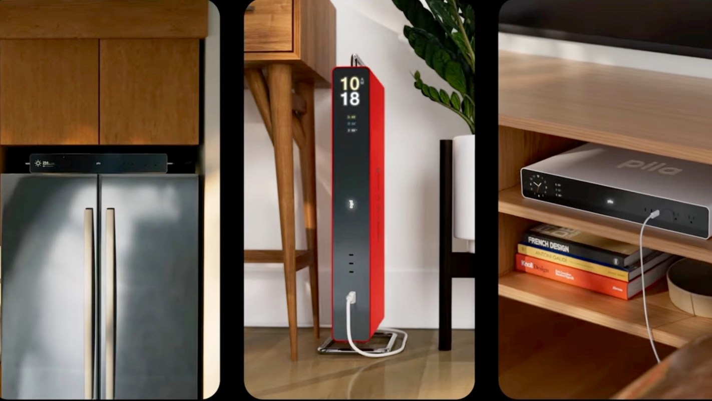 Three stills from a video about Pila's home battery storage system.
