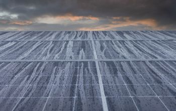 Raindrops on solar panels.