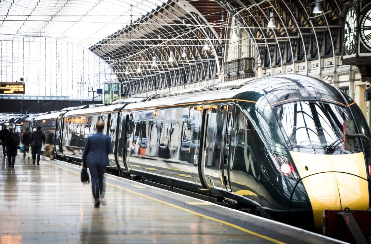 A train in a train station.