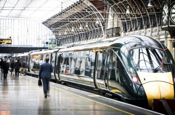 A train in a train station.