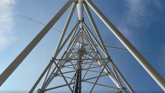The first Envision Energy hybrid wind turbine with a self-erecting tower.