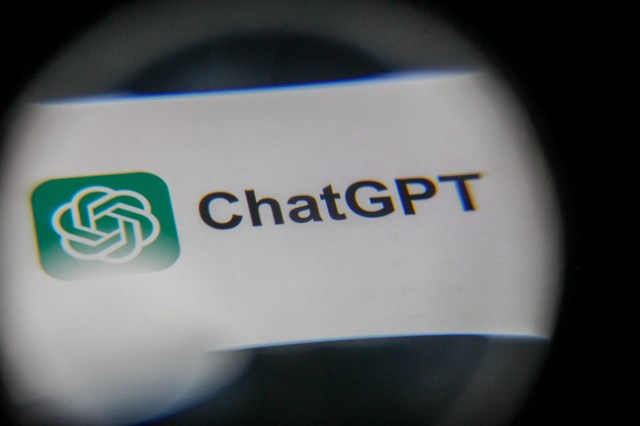 A close-up of a screen displaying the ChatGPT logo and name.