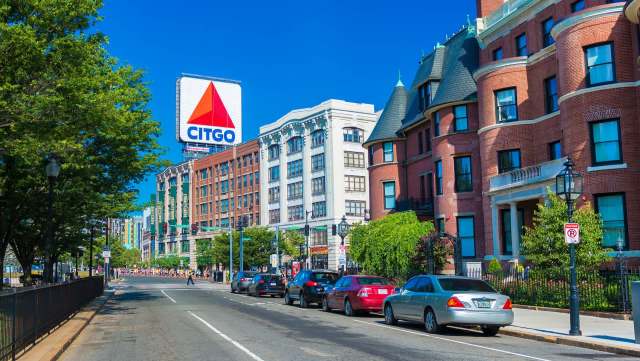 A Boston city street with a Citgo sign.