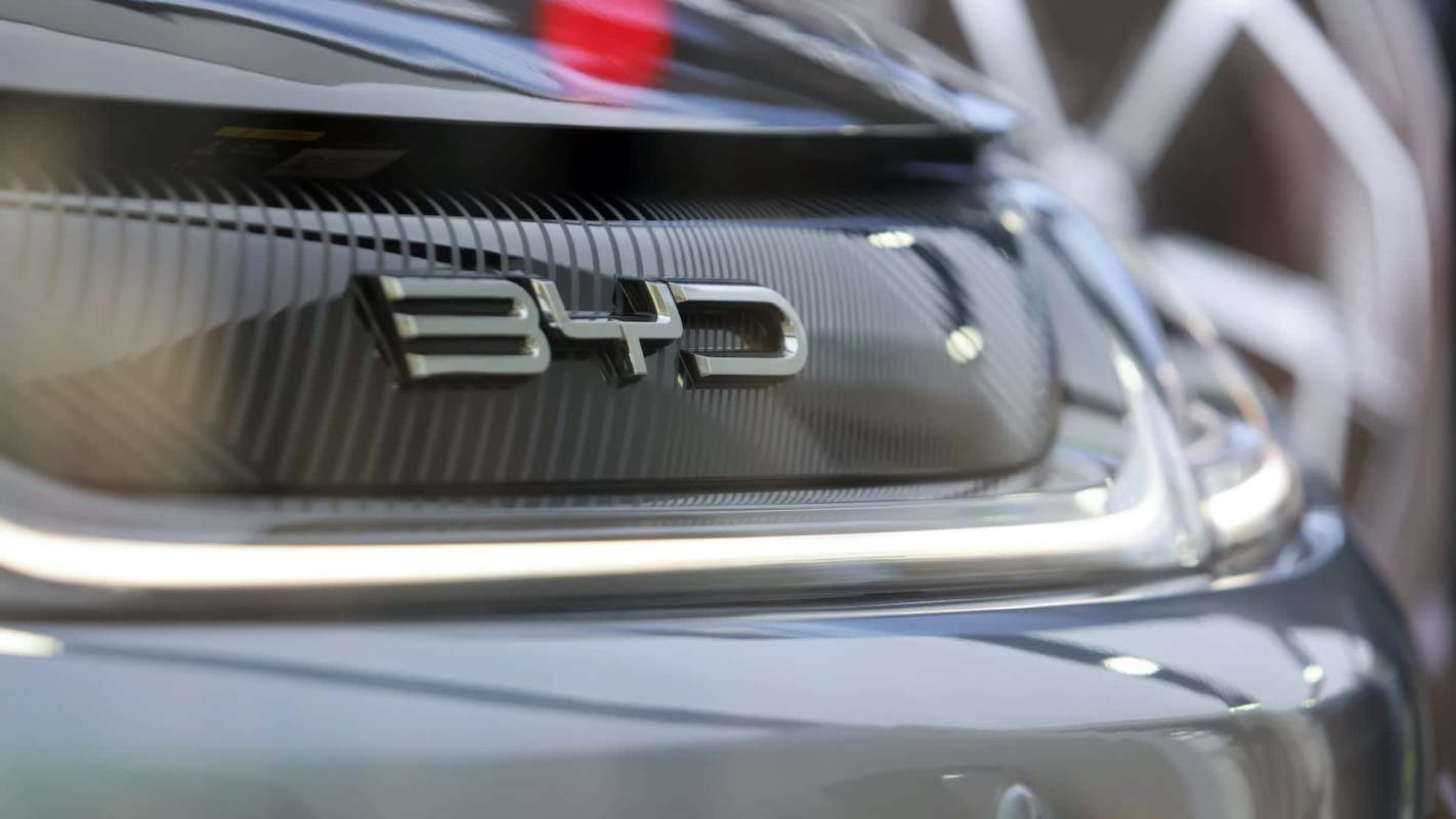 A gray car with the BYD logo.