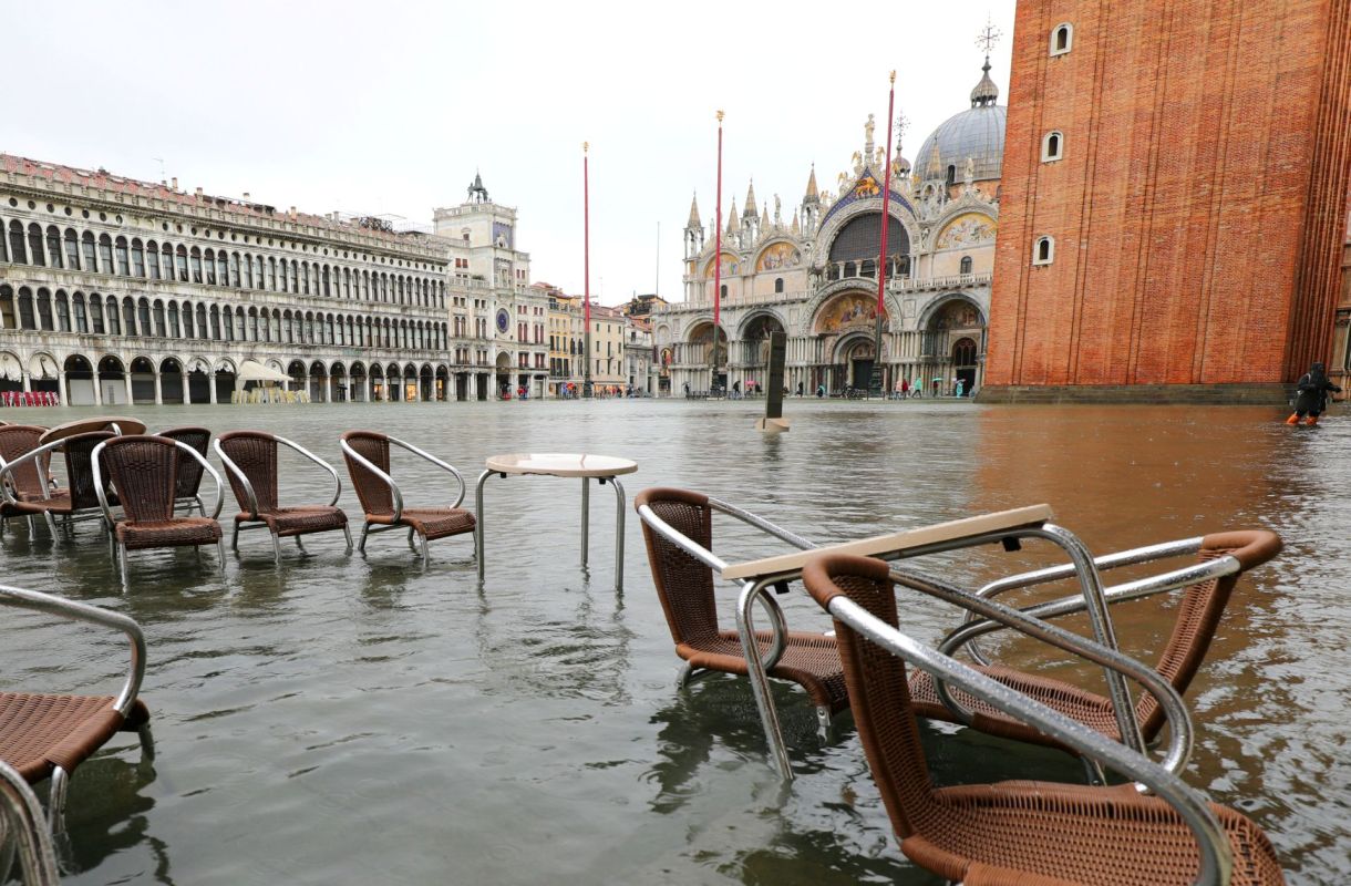 Flooding in St Mark Square in Venice, Italy.