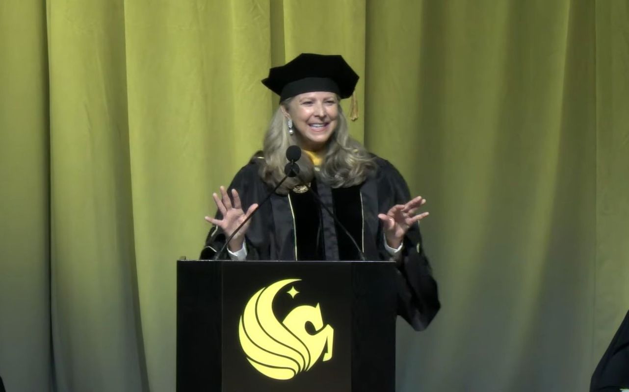 Gloria Caulfield being booed at the 2026 UCF commencement.