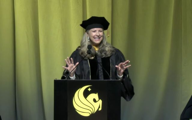 Gloria Caulfield being booed at the 2026 UCF commencement.