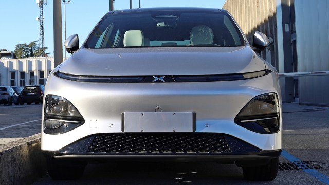 A silver electric vehicle.