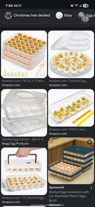 A screenshot of trays available for purchase to display deviled eggs.