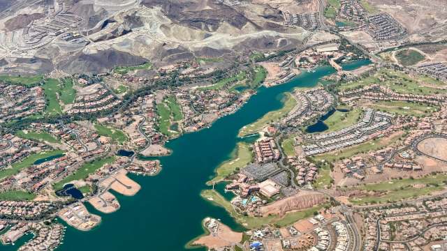 Aerial view of Lake Las Vegas community and resort in Henderson, Nevada.