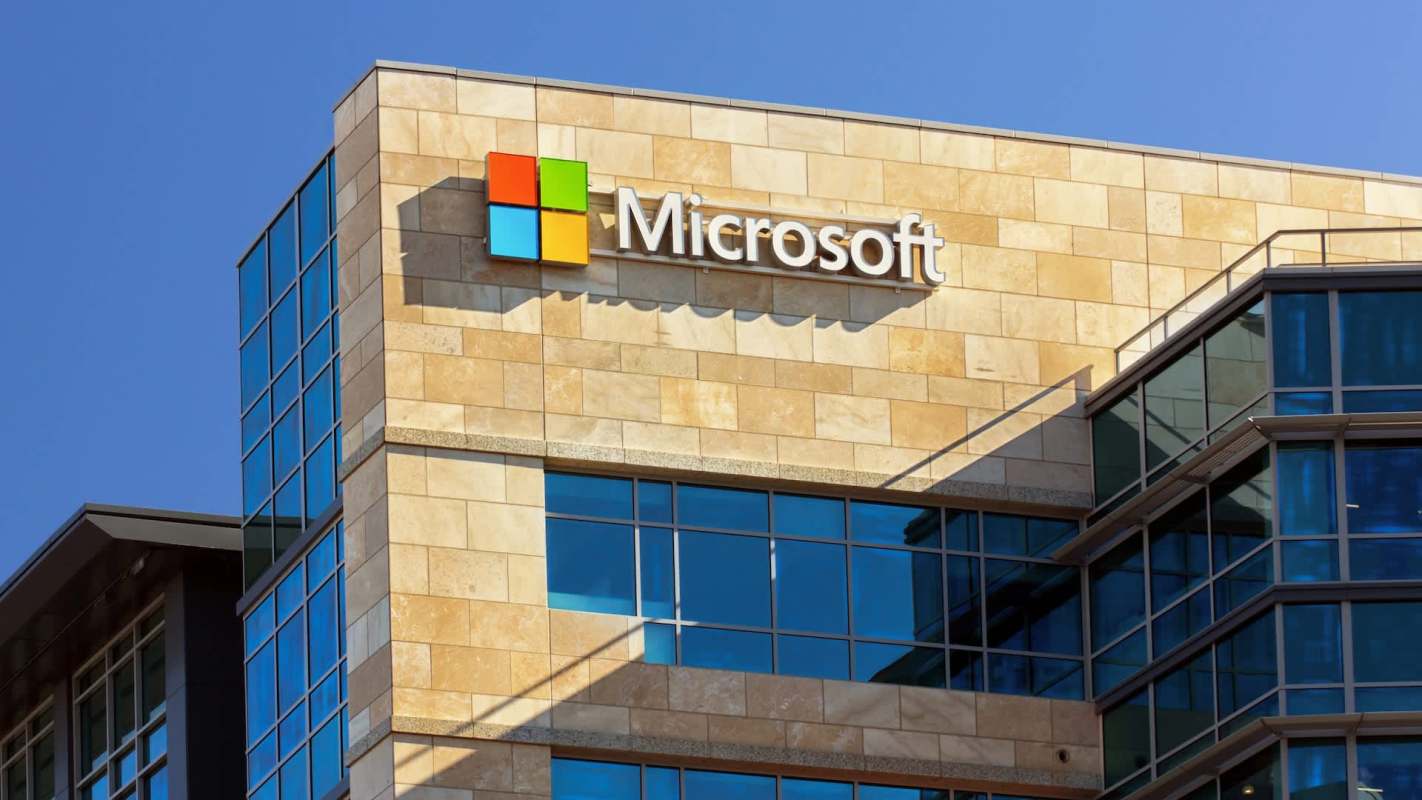 A building with a Microsoft logo.