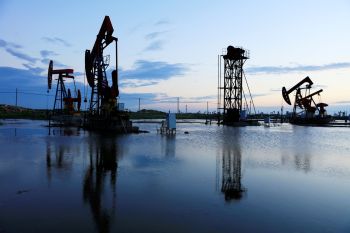 Oil pumps at dusk.