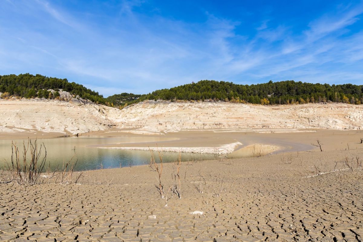 Reservoir with low water levels.