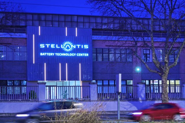 A building featuring a large Stellantis logo.