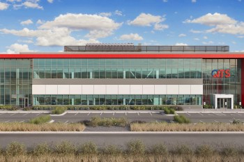 The front of a data center building.