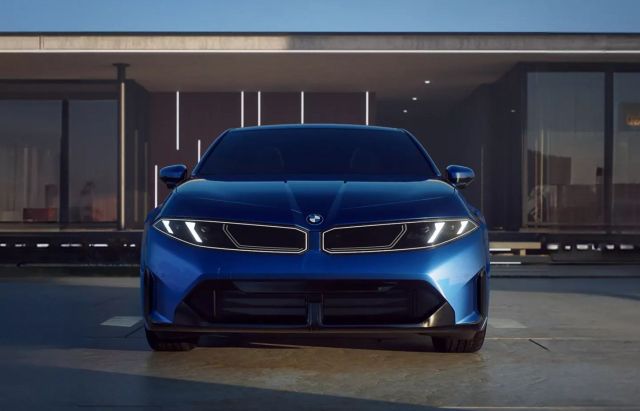 A dark blue BMW i3.