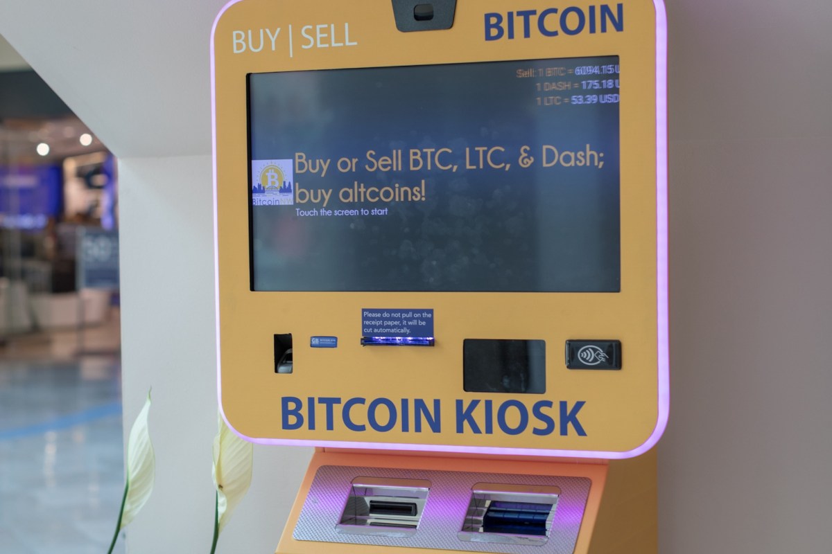 A Bitcoin kiosk offering the purchase and sale of cryptocurrencies.