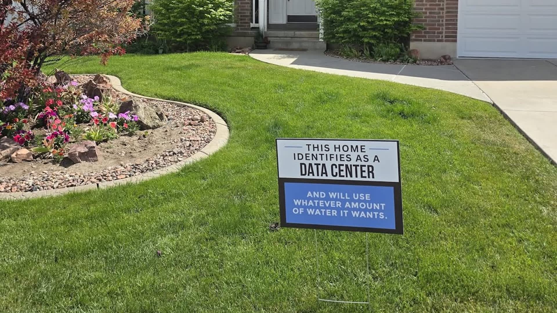 Utah dad says his home now identifies as a data center as yard signs mock drought restrictions