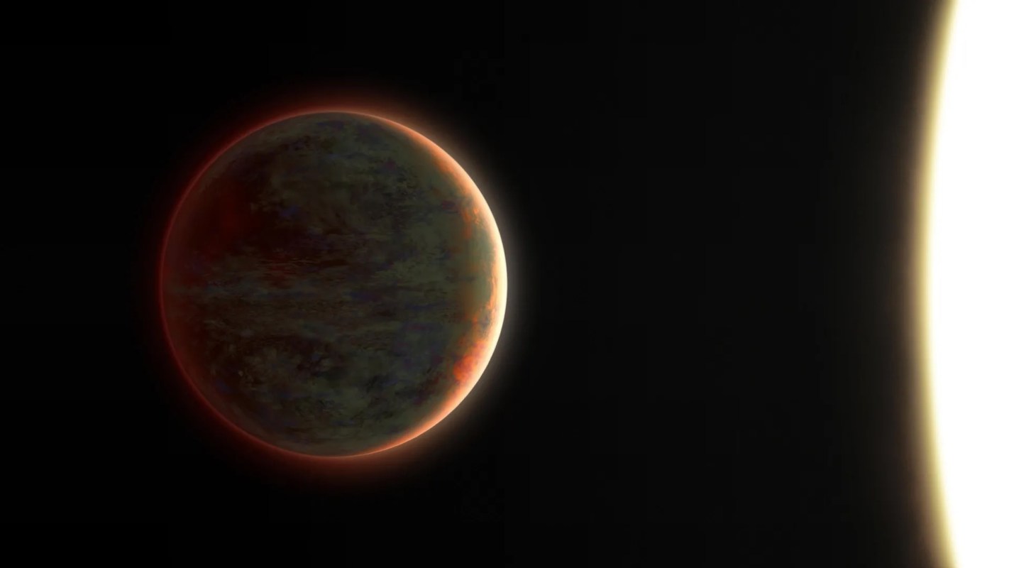 A planet illuminated by a star against the darkness of space.