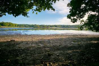 A lake with receding waters levels.