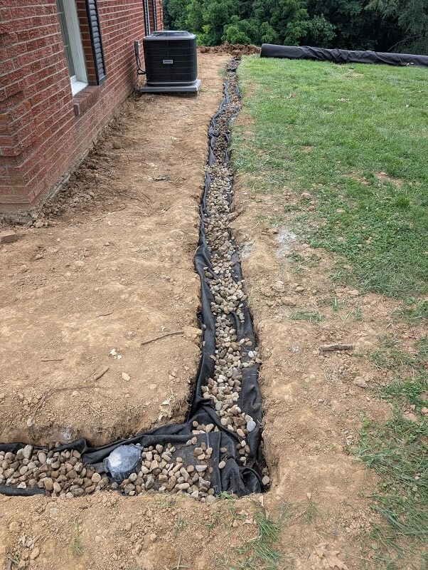 A trench filled with gravel.