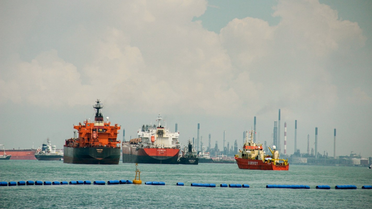 Several ships in a harbor.