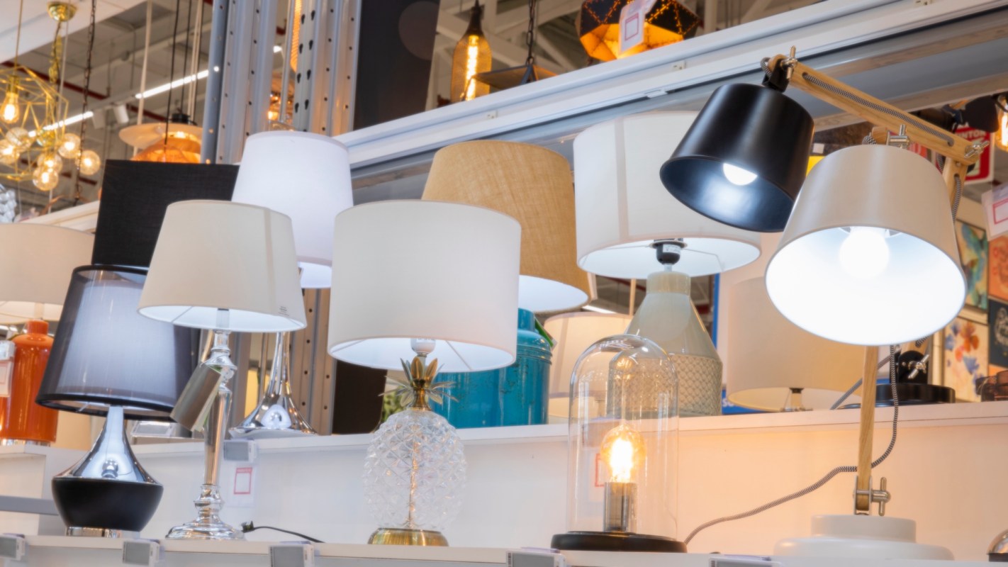 A display of lamps in a home goods store.