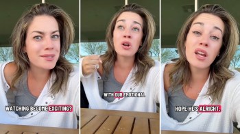 A woman expresses strong emotions while speaking directly to the camera outdoors, with text overlays highlighting her thoughts.