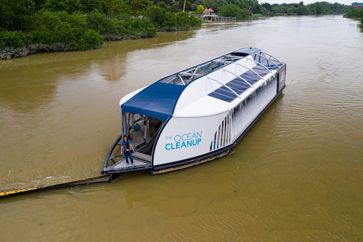 Boyan Slat on an Ocean Cleanup boat.