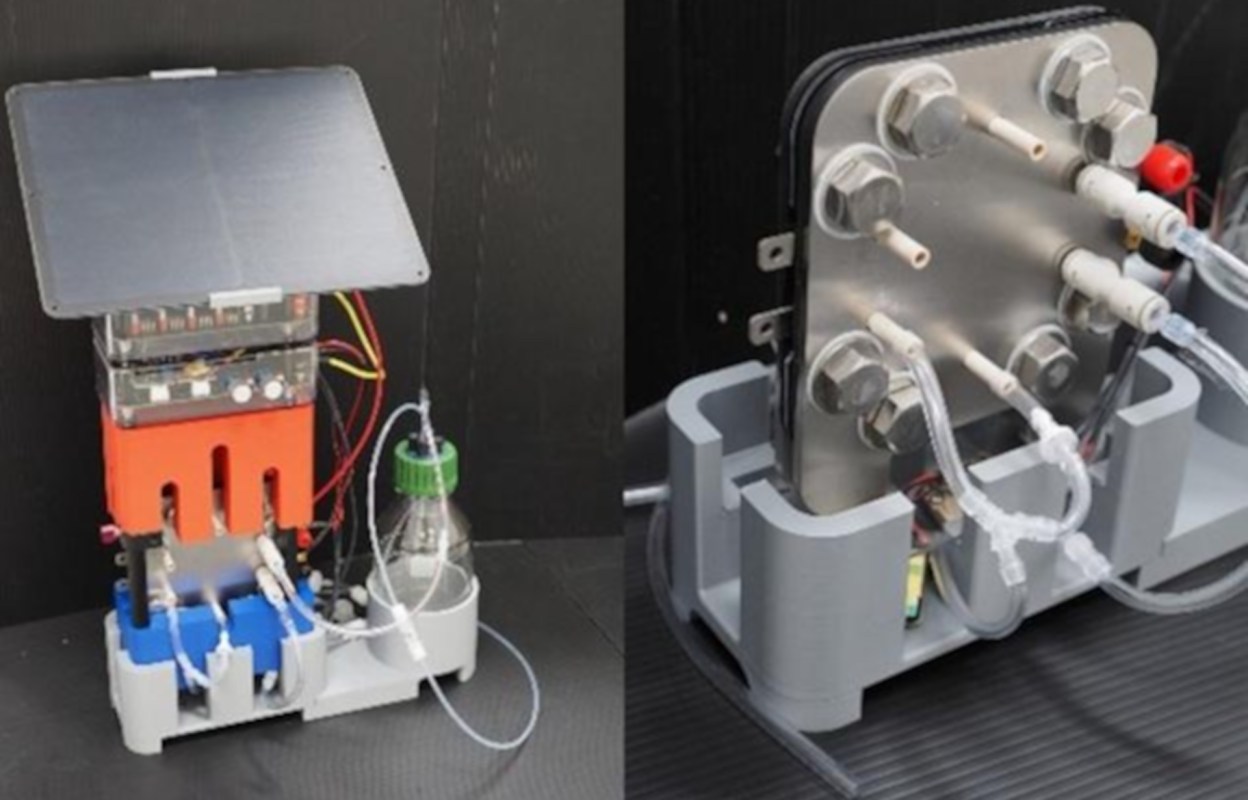 A compact yet intricate solar-powered device with various tubes.