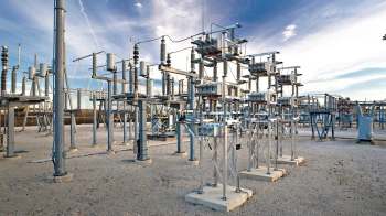 Electrical equipment at a power substation.