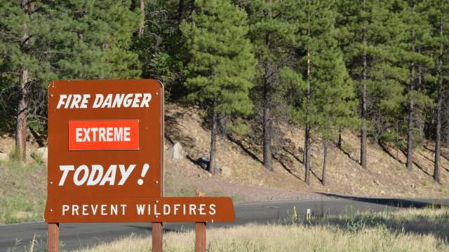 A roadside sign warns of extreme fire danger.